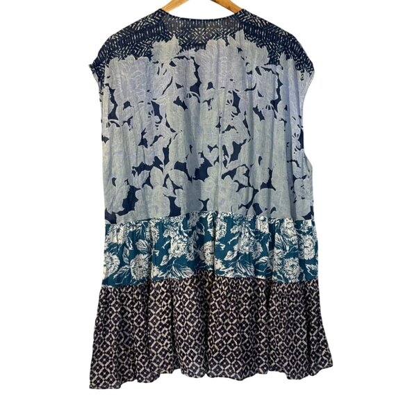 Free People Gotta Have You Blue Floral Tunic L Bohemian Flowy Boho Tiered - Picture 2 of 6